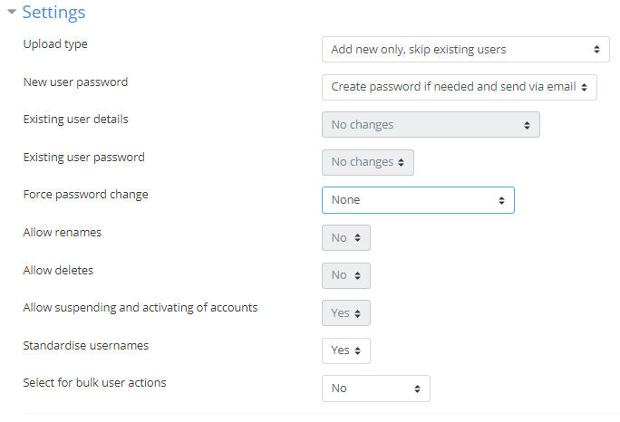 suggested settings