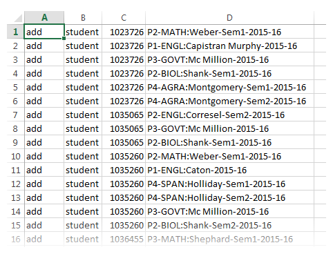 screenshot of enrolled.csv file to add enrollments to courses